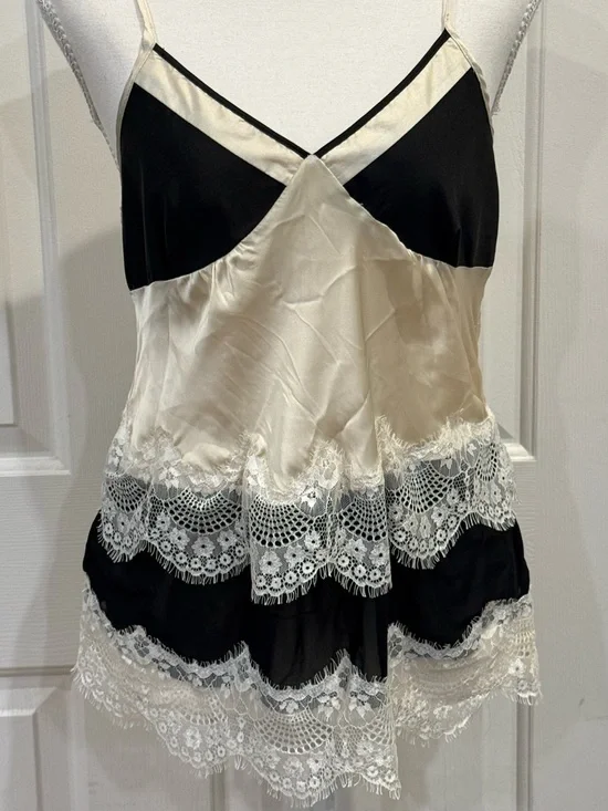Hazel Silk Lace Camisole Tiered Tank Ivory Black NWT Size Small Romantic - Picture 6 of 8